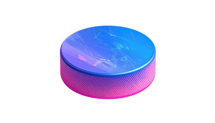 Vibrant puck with a smooth, shiny top and textured, slightly roughened lower section against a black backdrop