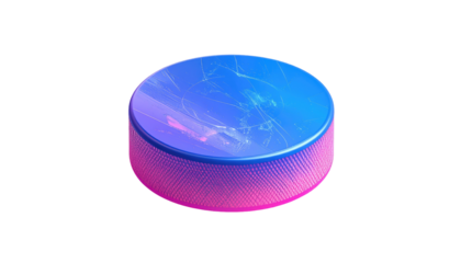 Vibrant puck with a smooth, shiny top and textured, slightly roughened lower section against a black backdrop
