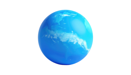 Blue and white orb against black background, evoking a stylized Earth or water planet with glossy surface