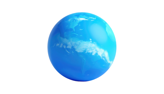 Blue and white orb against black background, evoking a stylized Earth or water planet with glossy surface