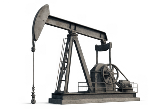 Oil pumpjack extracting crude oil from the ground, representing fossil fuel energy and industry