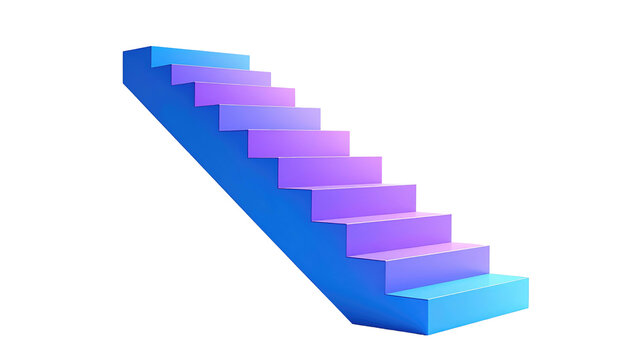 Gradient blue-purple stairs in a 3D render against a black background. Isolated stair set - Powered by Adobe
