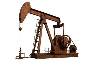 Rusted oil derrick pumping crude petroleum, an iconic symbol of fossil fuel industry extracting energy from underground