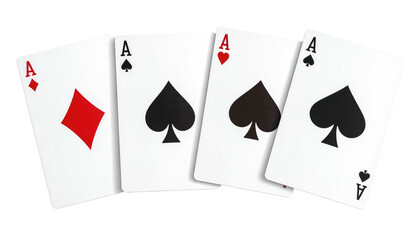 Four ace playing cards displayed face-up, showcasing diamonds, spades, hearts, and clubs on a dark backdrop