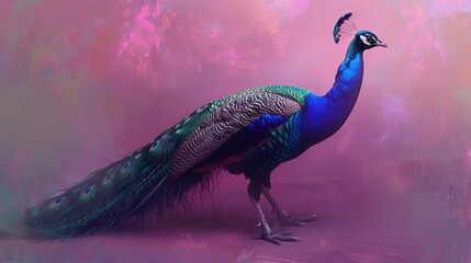 Majestic peacock displaying vibrant plumage against a colorful abstract background, symbolizing beauty and grace