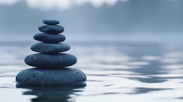 Stack of smooth stones in water, creating a sense of balance and tranquility.