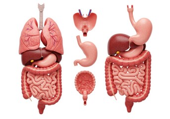 Human Digestive and Respiratory System Anatomy Illustration