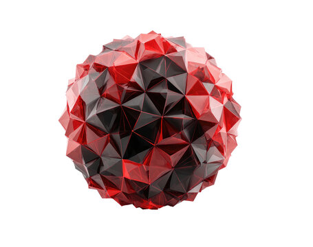 Polygon sphere a dark red/black abstract globe with many sharp triangular facets against a stark black background