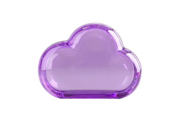 A translucent, glossy purple cloud shape floats against a stark black background, glowing from internal reflection