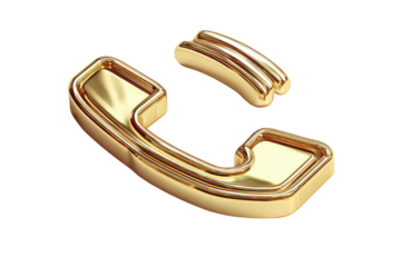 Golden phone handset icon against a black backdrop, rendered in a smooth, glossy style with a separated speaker
