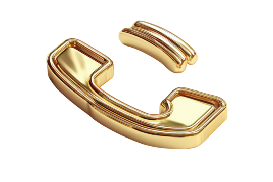 Golden phone handset icon against a black backdrop, rendered in a smooth, glossy style with a separated speaker
