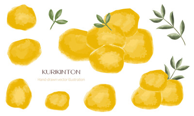 栗きんとん（おせち料理）の水彩タッチイラストセット