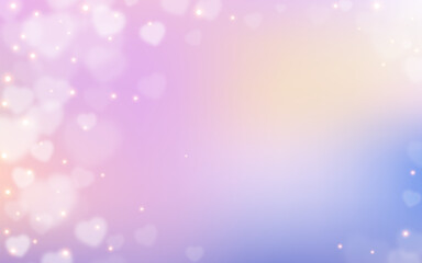 Soft heart shape bokeh background. Pink pastel color gradient backdrop. Glowing blur romantic wallpaper. Abstract dreamy haze texture. Light hearts sparkles fantasy scene. Cute magic mist atmosphere