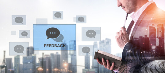 Customer or business team feedback system highlighting comments, opinions, evaluations, reviews,...