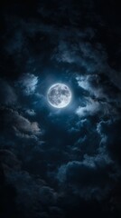 Fototapeta premium phase. Dramatic night sky featuring a full moon with subtle cloud details, evoking a serene celestial atmosphere. travel magazines, destination branding, designed for travel destination branding.