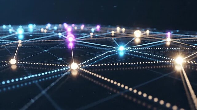 Dotted lines animating to connect nodes, visualizing a planned or future connection.