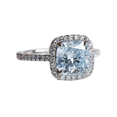 A stunning cushion-cut aquamarine ring encircled by shimmering diamonds, set on a delicate, pav?-set band