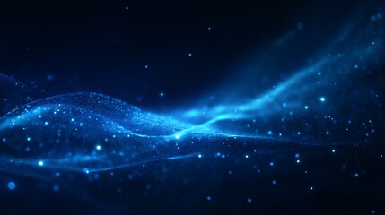 Mesmerizing Blue Wave of Light Particles and Glowing Dots Creating a Mystical Cosmic Atmosphere in Space