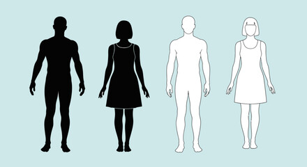 Human Body Silhouettes & Outlines Vector Set: Male and Female Anatomy Graphics