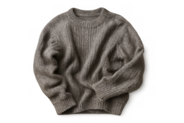 Cozy brown sweater on transparent background, warm knitted pullover, comfortable wool knitwear for autumn and winter fashion