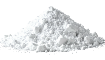 A heap of bright white, powdery substance, casting a soft shadow on a transparent background