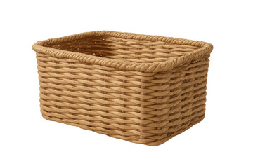 Empty rectangular woven rattan basket providing storage