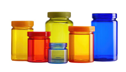 Colorful array of translucent plastic bottles against a stark black background, creating a vibrant, eye-catching contrast