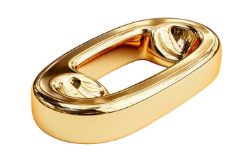 A gleaming golden oblong with curved indents reflects light intensely against a pure black backdrop