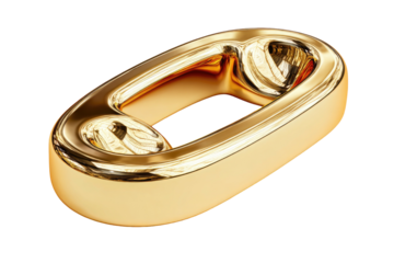 A gleaming golden oblong with curved indents reflects light intensely against a pure black backdrop