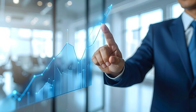 Businessman interacting with virtual graph on touchscreen