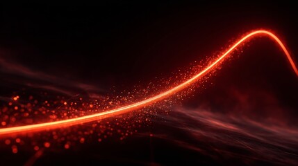 Vibrant Red Light Trail Against a Dark Background Showcasing Dynamic Movement and Sparkling Energy in Artistic Abstract Style