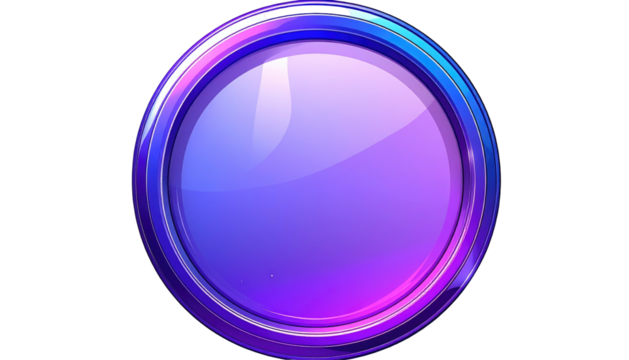 Shiny circular button with iridescent edges on a black background, gradient fill of purple and light blue inside