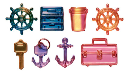 Colorful Transparent Objects in Various Shapes on Isolated Background