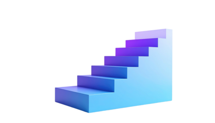 Ascending staircase of gradient blue/purple hues on a solid black background. Smooth 3D rendering, minimalist