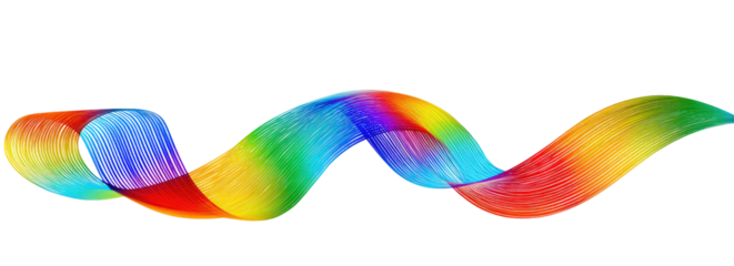 Rainbow swirl against black background. Smooth strokes create a flowing, colorful wave effect in vivid, vibrant hues
