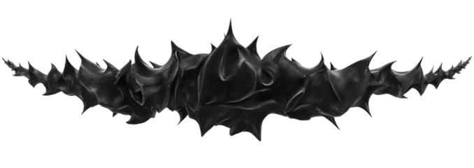 Black abstract form with sharp edges, resembling a spiky crown, isolated against a black background