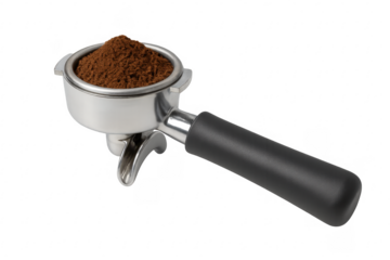 Portafilter filled with ground coffee powder for espresso