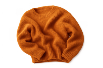 Orange wool knit sweater providing warmth for autumn and winter fashion, casual clothing apparel concept, transparent background