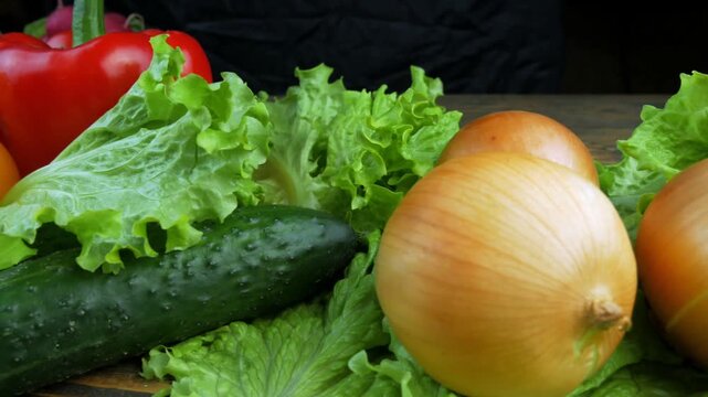 fresh onions on a wooden background