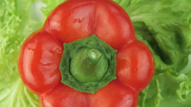 lettuce and sweet bell pepper on a rotating backgr