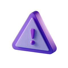 3D rendering of a purple triangle hazard sign with a white center and matching exclamation mark on black
