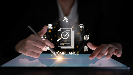 Concept of corporate compliance and risk management. Adhering to legal regulations and internal...