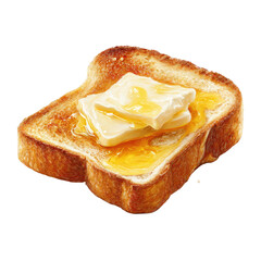 A piece of toast topped with melting butter and a drizzle of golden honey on a black background