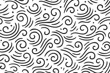 Fototapeta premium Black swirling line pattern with repetitive curved and wavy designs, creating a seamless abstract background.