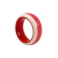 Reddish ring with cream band around it, lit evenly against a black background, showing the interior