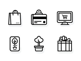 Minimalist Vector Icon Set for Shopping and Eco Environment with Tree and Gift Elements in Modern Line Style