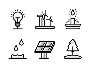 Minimalist Vector Icon Set Featuring Eco Energy and Water Elements in Modern Style