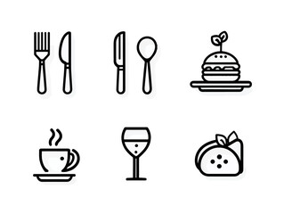 Minimalist Vector Food and Beverage Icon Set in Monochrome Style for Restaurant and Hospitality Branding