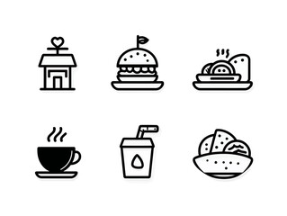 Minimalist Food and Beverage Vector Icons Collection for Restaurant and Cafe Design in Monochrome Style