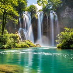 Obraz premium Plitvice Lakes National Park - A Stunning Waterfall Landscape.